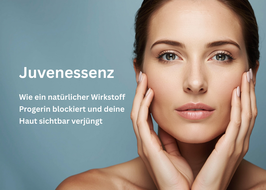 Junge Frau mit strahlender Haut berührt sanft ihr Gesicht – visuelles Titelbild für den Blog über Juvenessenz und natürliche Hautverjüngung